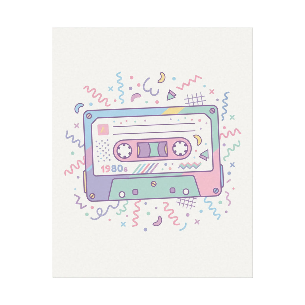 Retro 1980s Cassette Tape Watercolor Poster