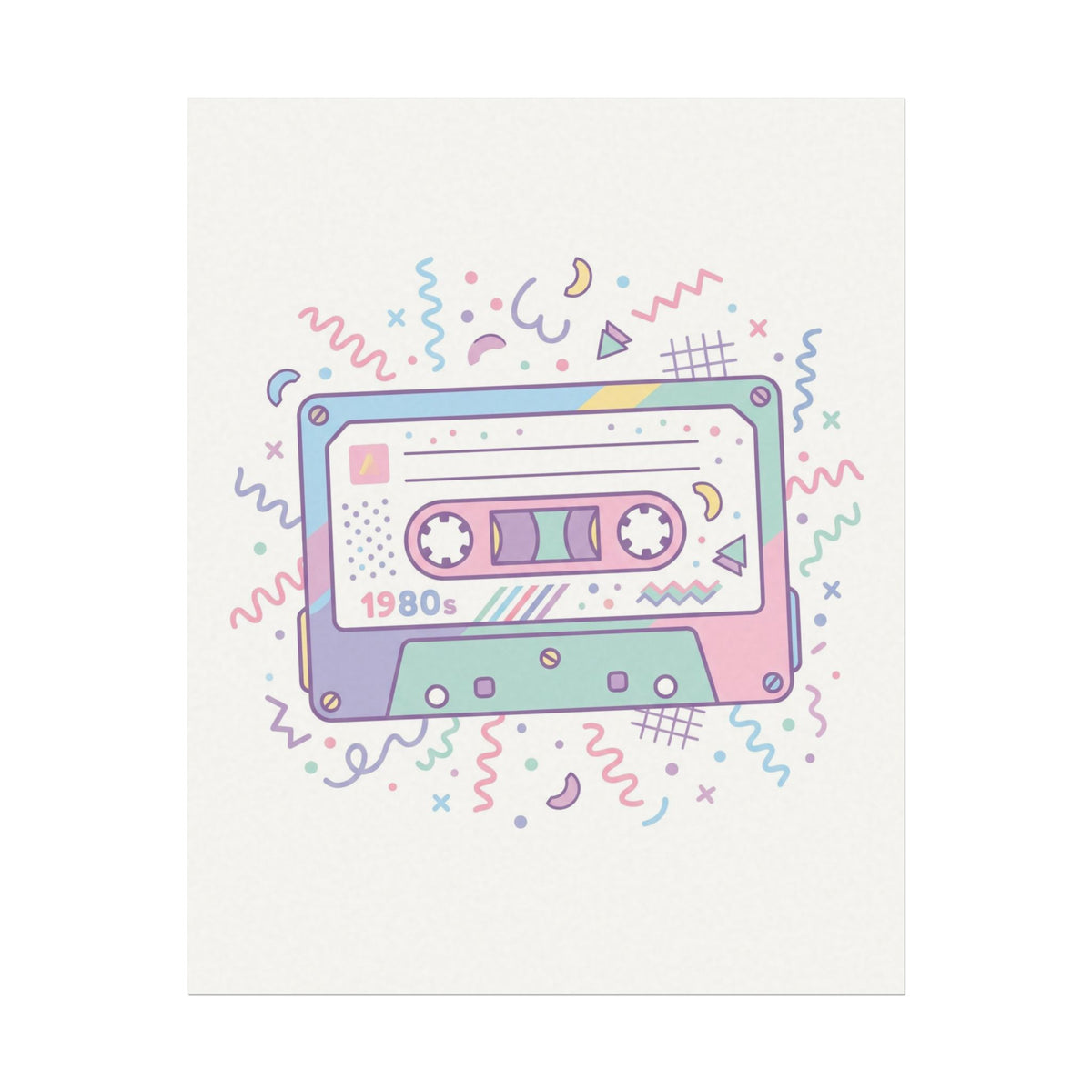 Retro 1980s Cassette Tape Watercolor Poster