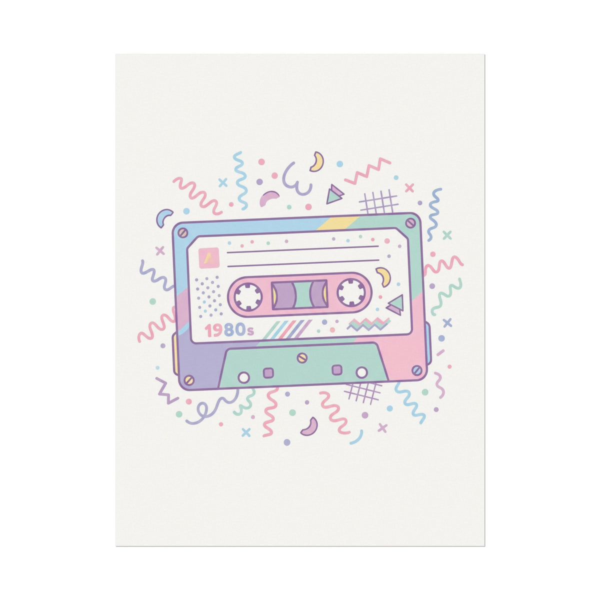 Retro 1980s Cassette Tape Watercolor Poster
