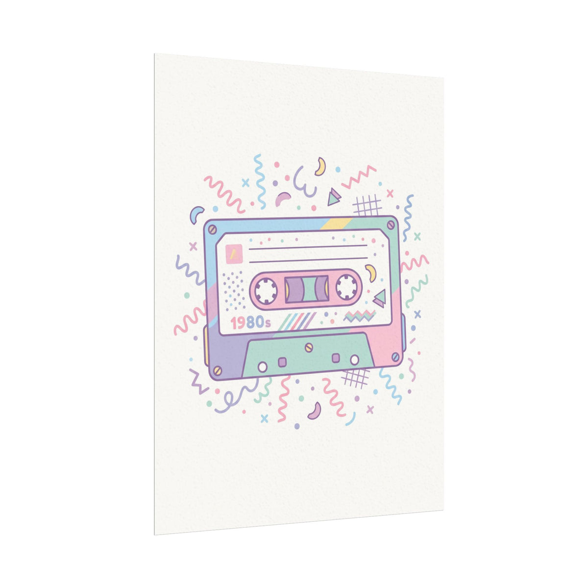 Retro 1980s Cassette Tape Watercolor Poster