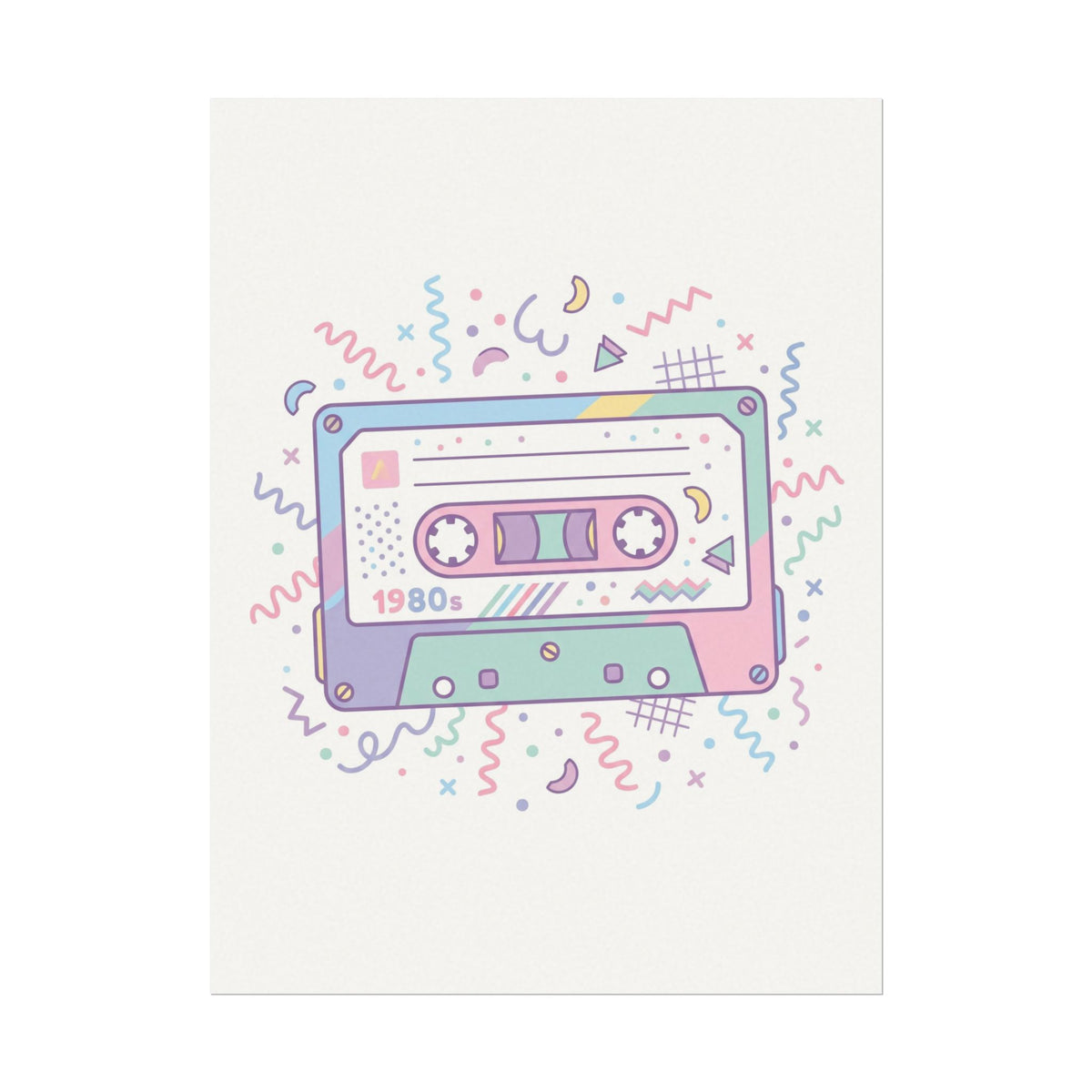 Retro 1980s Cassette Tape Watercolor Poster